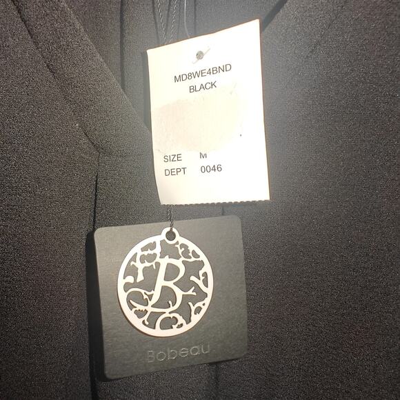 Bobeau Women M Black V Neck Pullover Crepe Short Sleeves Midi Dress Pockets NWT - Picture 4 of 11